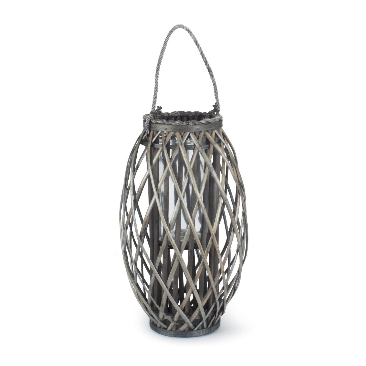 Grey Wash Willow Candle Lantern