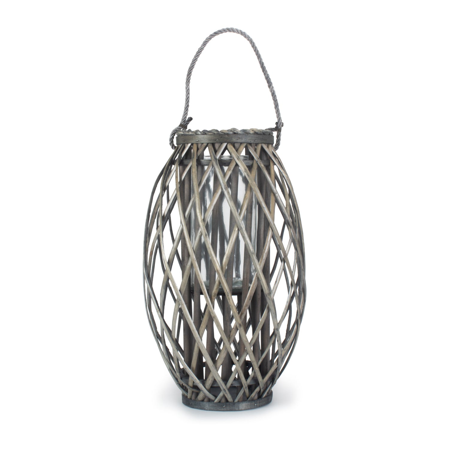 Grey Wash Willow Candle Lantern