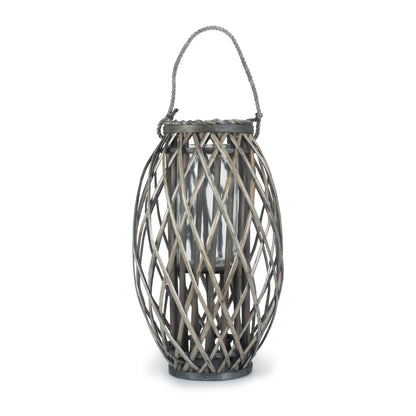 Grey Wash Willow Candle Lantern