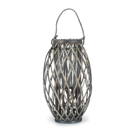 Grey Wash Willow Candle Lantern