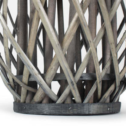 Grey Wash Willow Candle Lantern