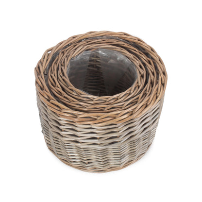 Round Antique Wash Lined Willow Planter Set 3