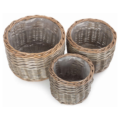 Round Antique Wash Lined Willow Planter Set 3