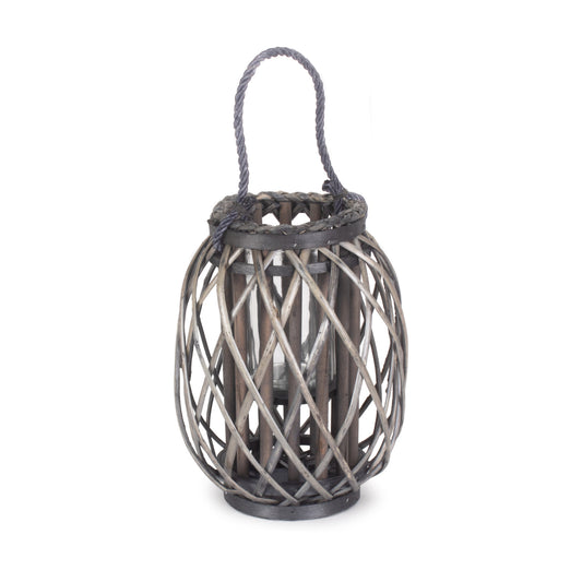 Small Grey Wash Willow Candle Lantern