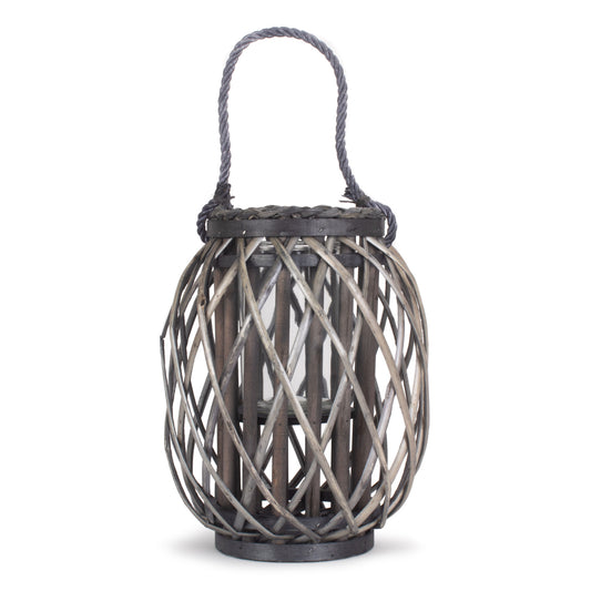 Small Grey Wash Willow Candle Lantern