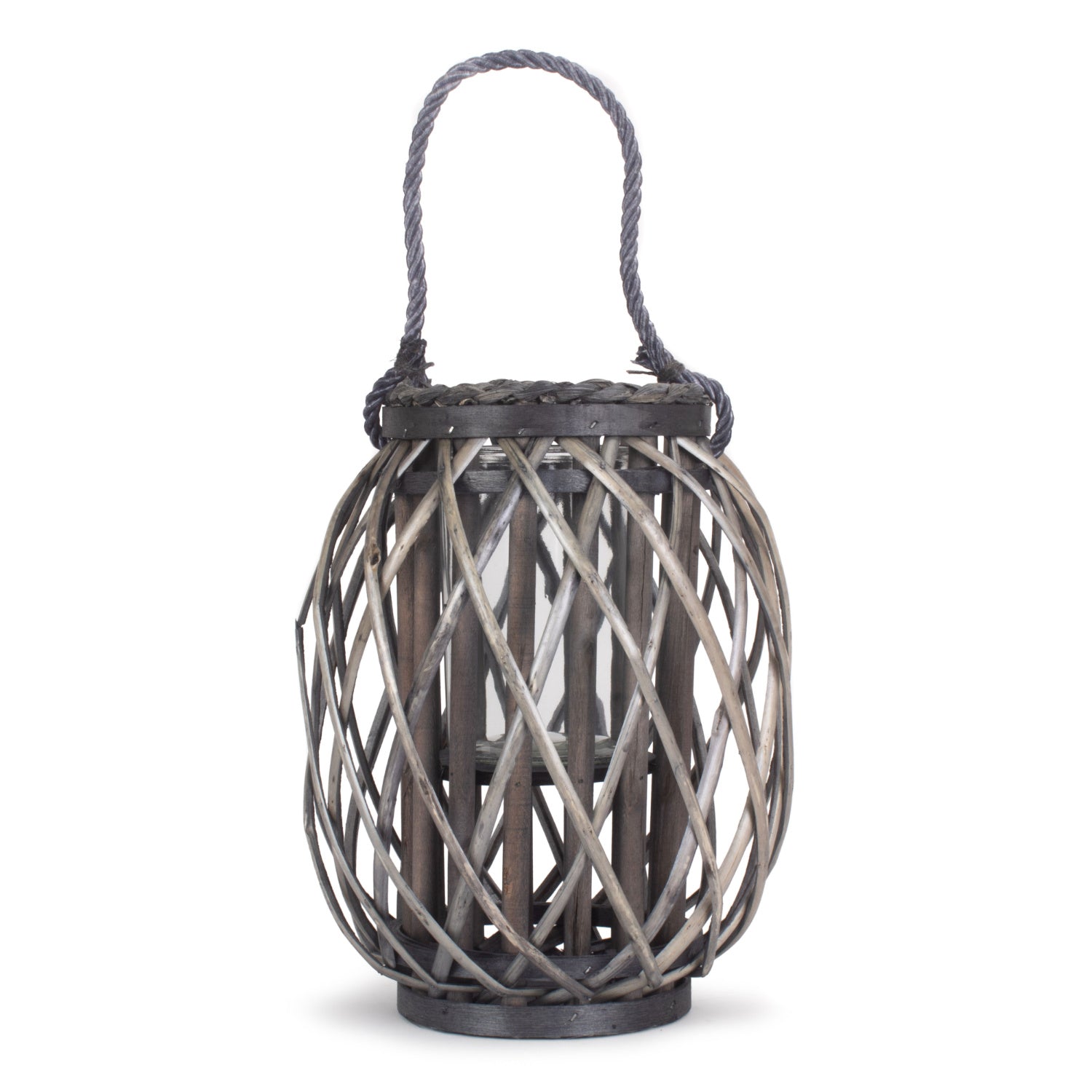 Small Grey Wash Willow Candle Lantern