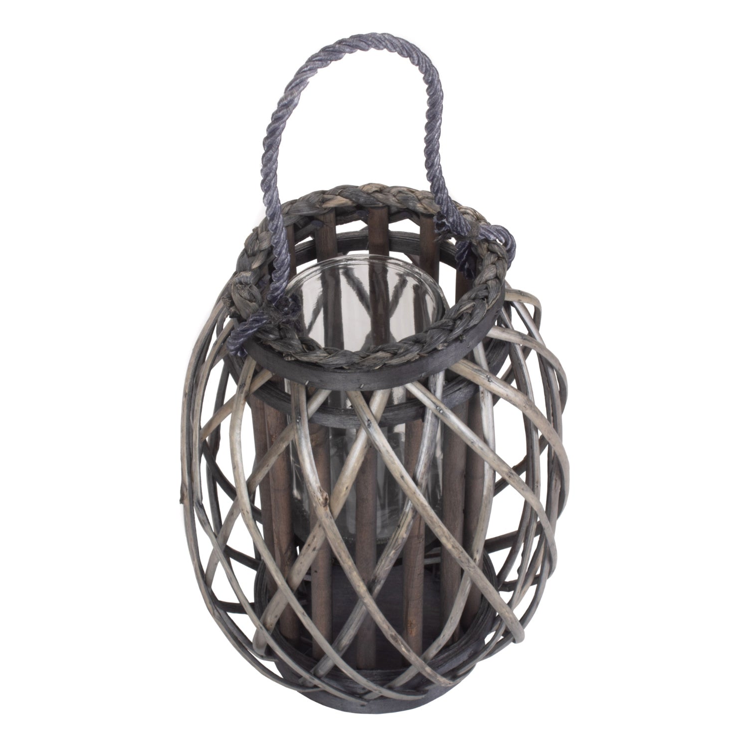 Small Grey Wash Willow Candle Lantern