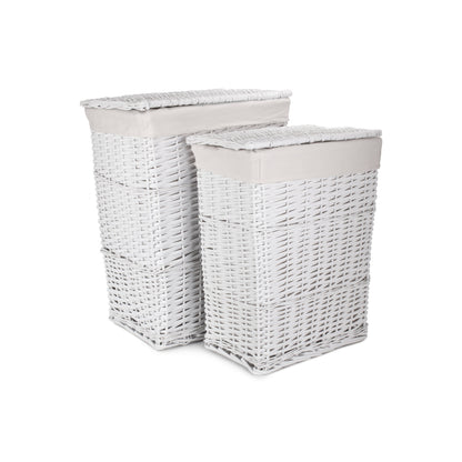 White Wicker Laundry Linen Hamper Basket Set 2