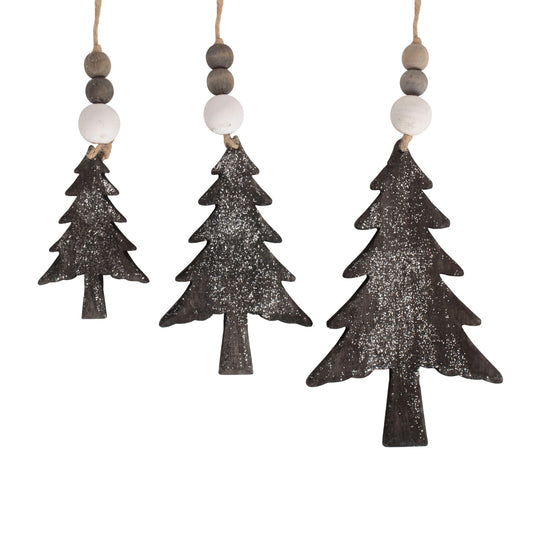 Set 3 Hanging Glitter Christmas Tree Decorations