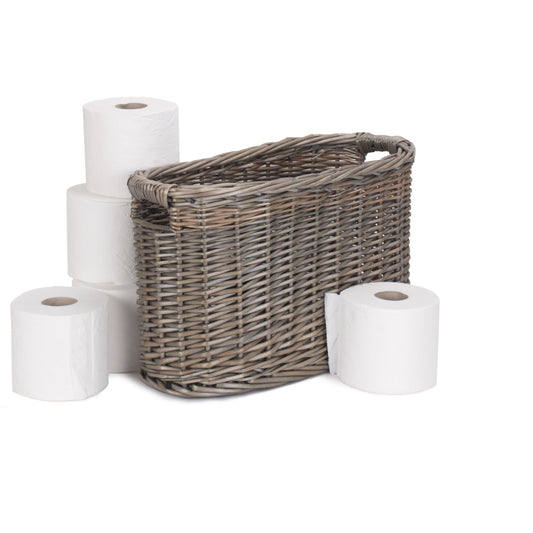 Antique Wash Willow Oval Toilet and Bathroom Organiser Basket