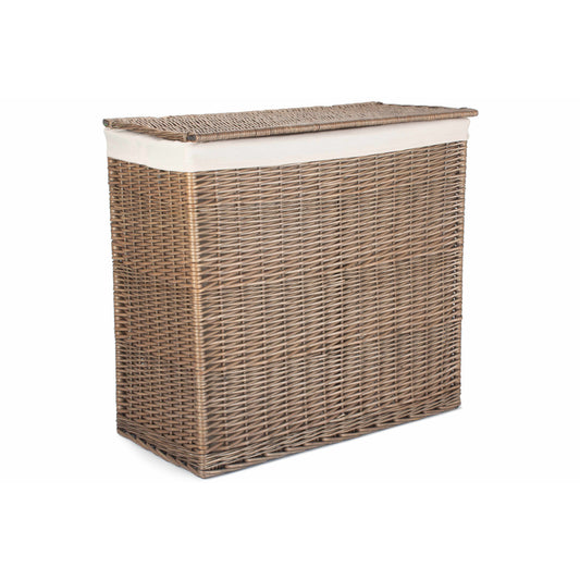 Double Compartment Rectangular Partitioned Willow Laundry Basket