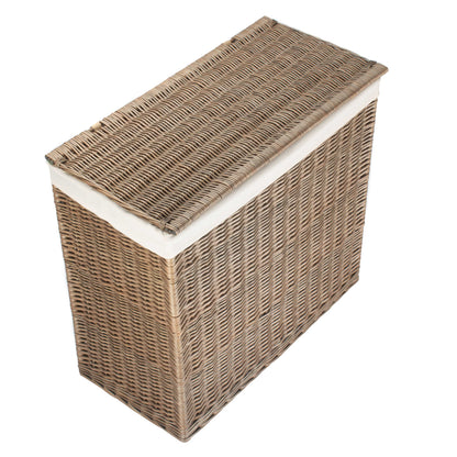 Antique Wash Willow Double Compartment Rectangular Partitioned Laundry Basket