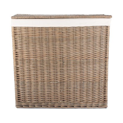 Antique Wash Willow Double Compartment Rectangular Partitioned Laundry Basket