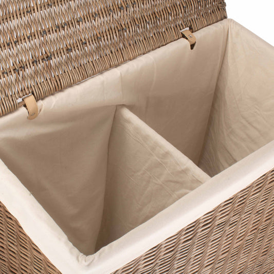 Double Compartment Rectangular Partitioned Willow Laundry Basket