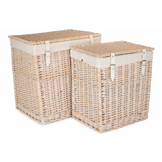 Boutique White Wash Willow Laundry Hamper with Lining Set 2