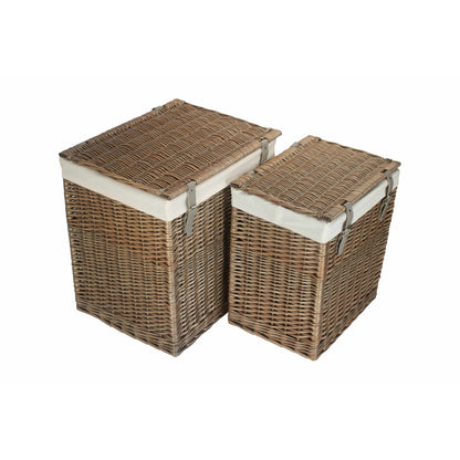 Boutique Antique Wash Willow Storage Laundry Hamper with Lining Set 2