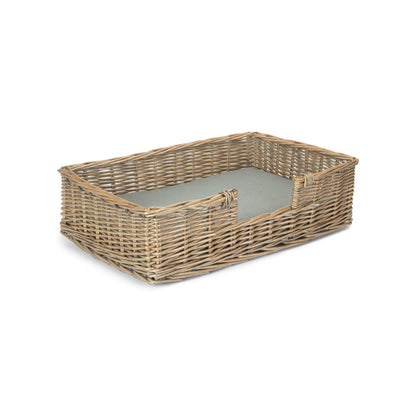 Small Rectangular Willow Dog Pet Bed with Cushion