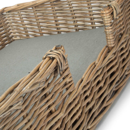 Small Rectangular Willow Dog Pet Bed with Cushion