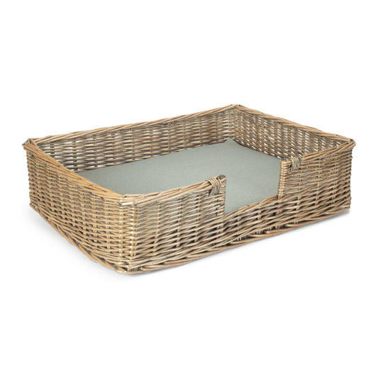 Medium Rectangular Willow Dog Pet Bed with Cushion