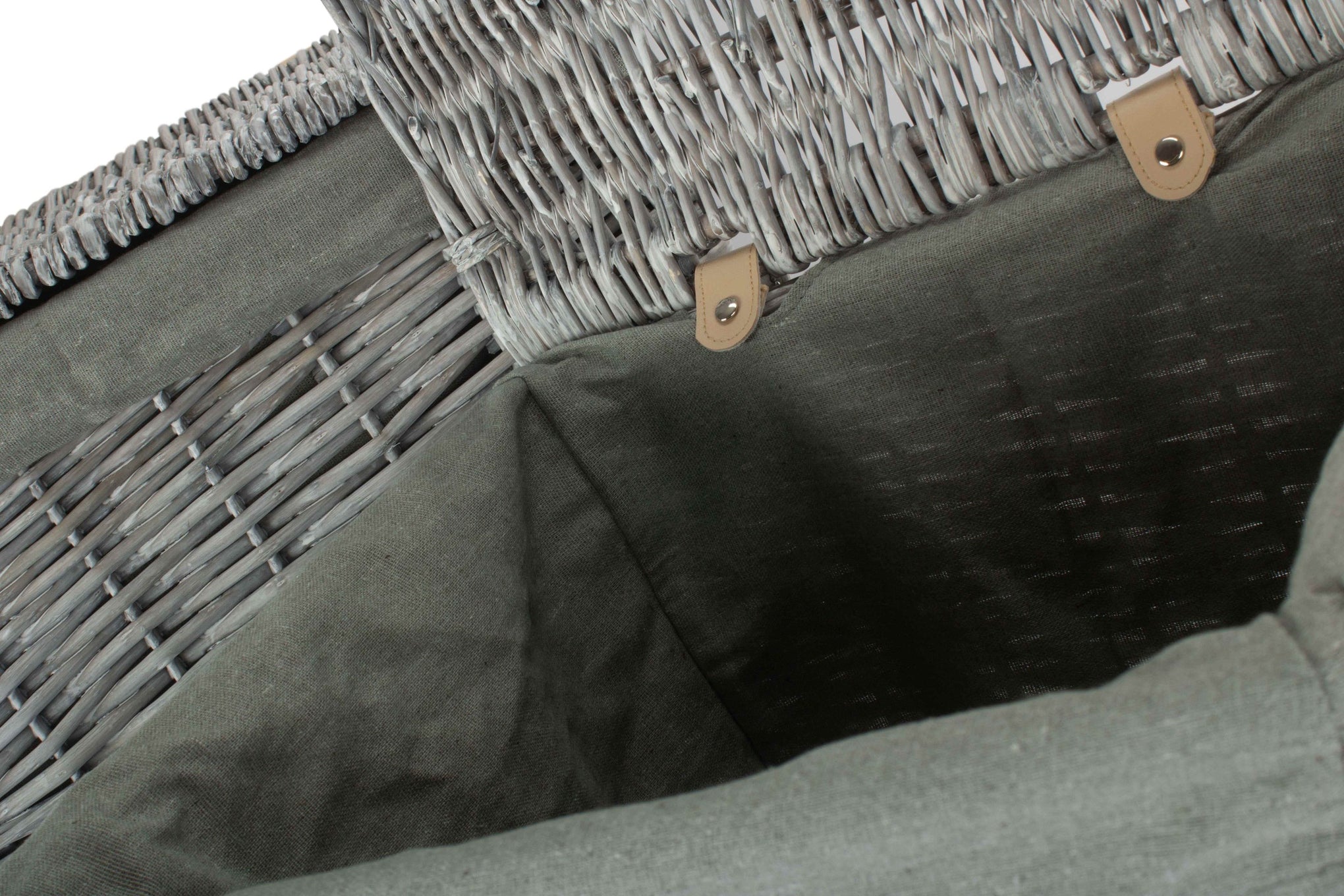 Grey Wash Willow Square Laundry Basket with Grey Sage Lining Set of 2