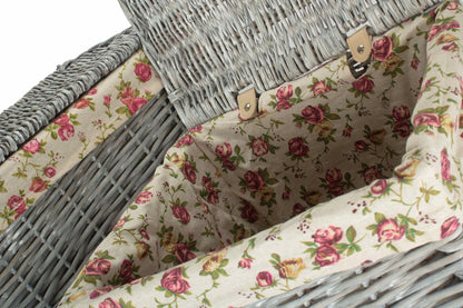 Grey Wash Willow Square Laundry Basket with Garden Rose Lining Set of 2