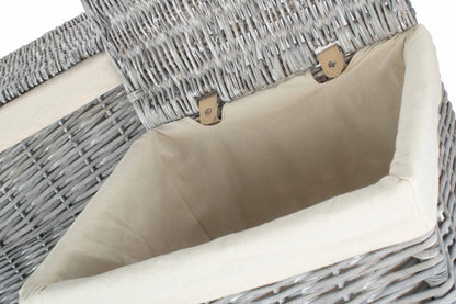 Grey Wash Willow Square Laundry Basket with White Lining Set of 2
