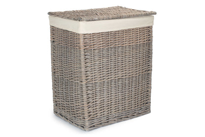 Grey Wash Willow Slim Laundry Hamper Basket with White Lining