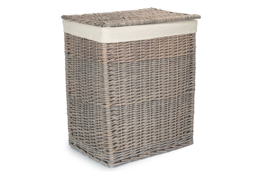 Grey Wash Willow Slim Laundry Hamper Basket with White Lining