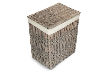 Grey Wash Willow Slim Laundry Hamper Basket with White Lining