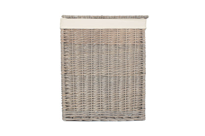 Grey Wash Willow Slim Laundry Hamper Basket with White Lining
