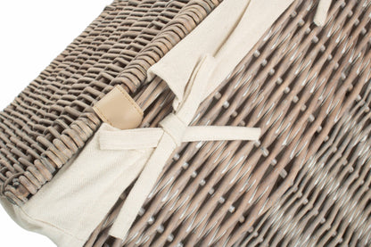 Grey Wash Willow Slim Laundry Hamper Basket with White Lining