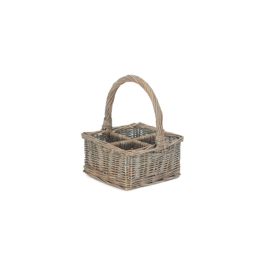 Grey Wash Willow Square 4 Section Cutlery Basket