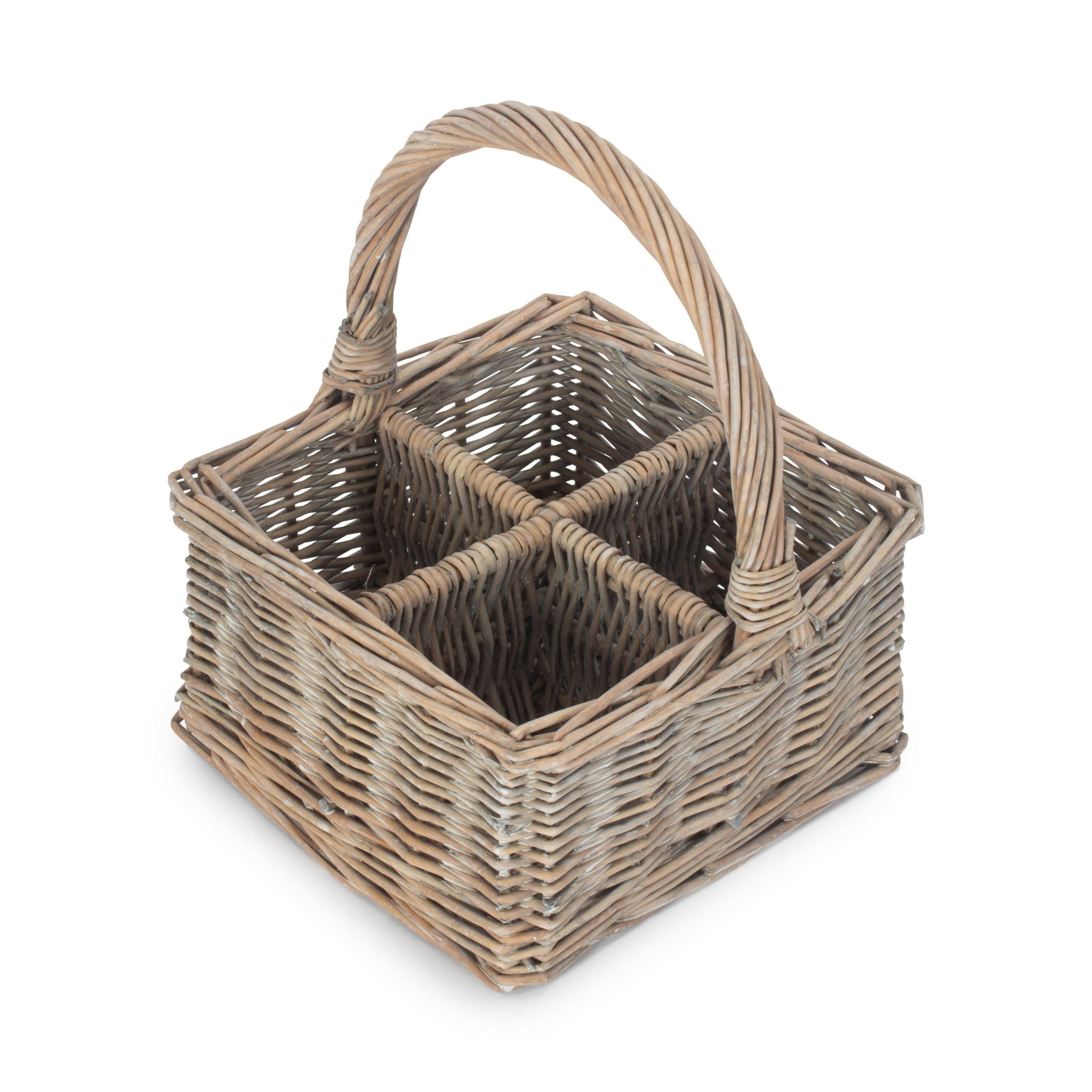 Grey Wash Willow Square 4 Section Cutlery Basket