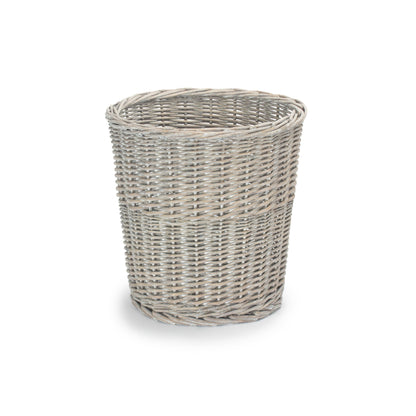 Grey Wash Willow Round Waste Paper Bin