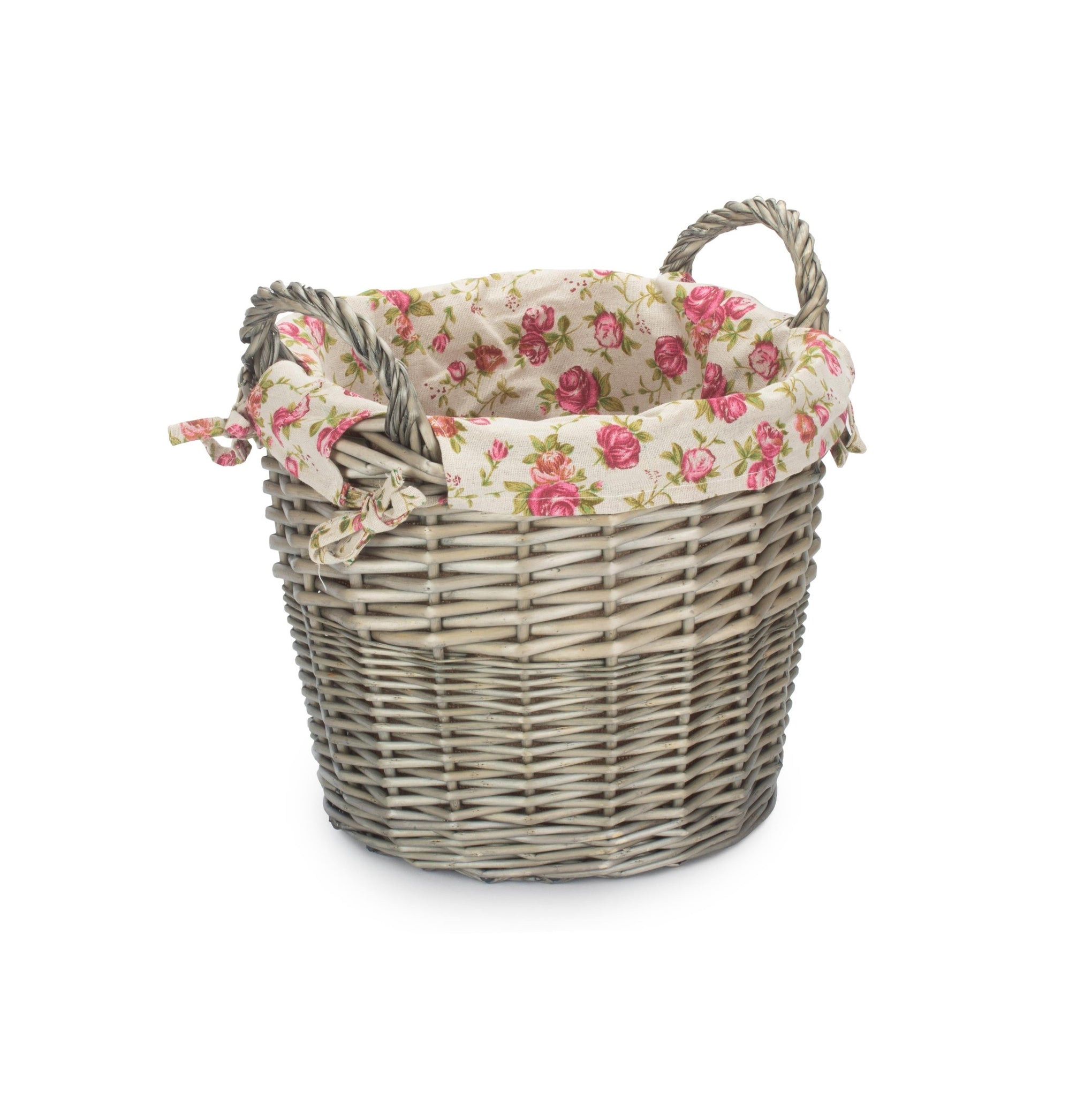 Antique Wash Willow Craft Basket with Garden Rose Lining