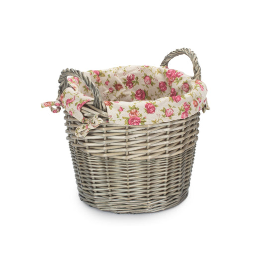 Antique Wash Willow Craft Basket with Garden Rose Lining