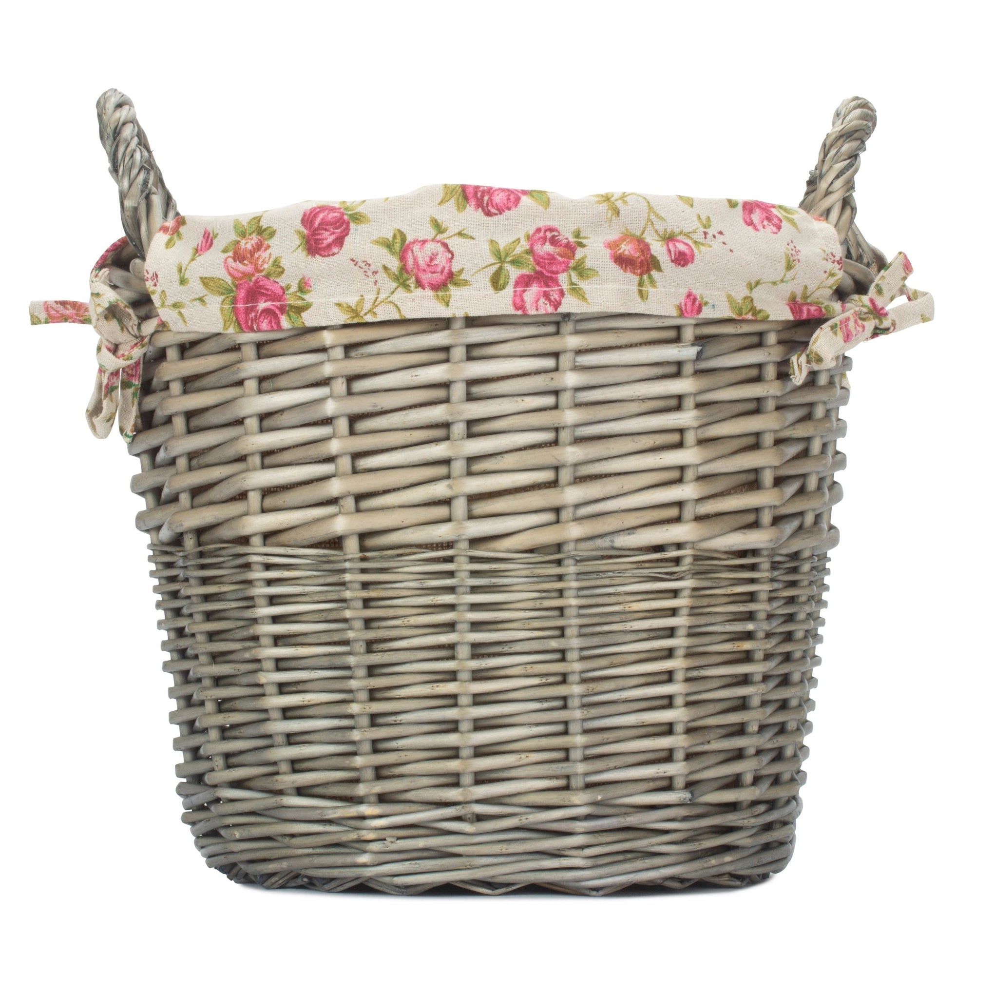 Antique Wash Willow Craft Basket with Garden Rose Lining