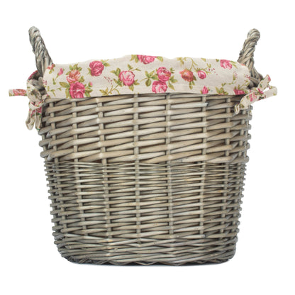 Antique Wash Willow Craft Basket with Garden Rose Lining