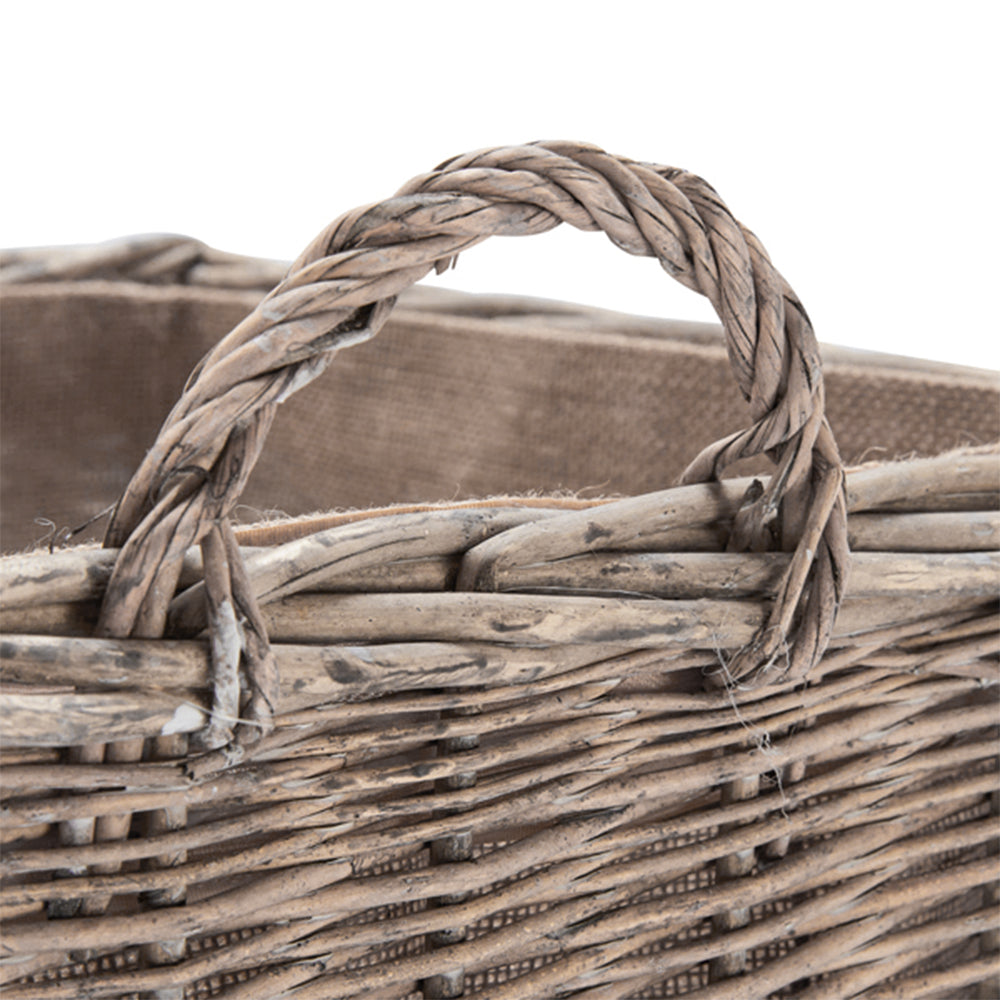 Wovenhill Wicker Grey Wash Square Log Basket with Hoop Handles