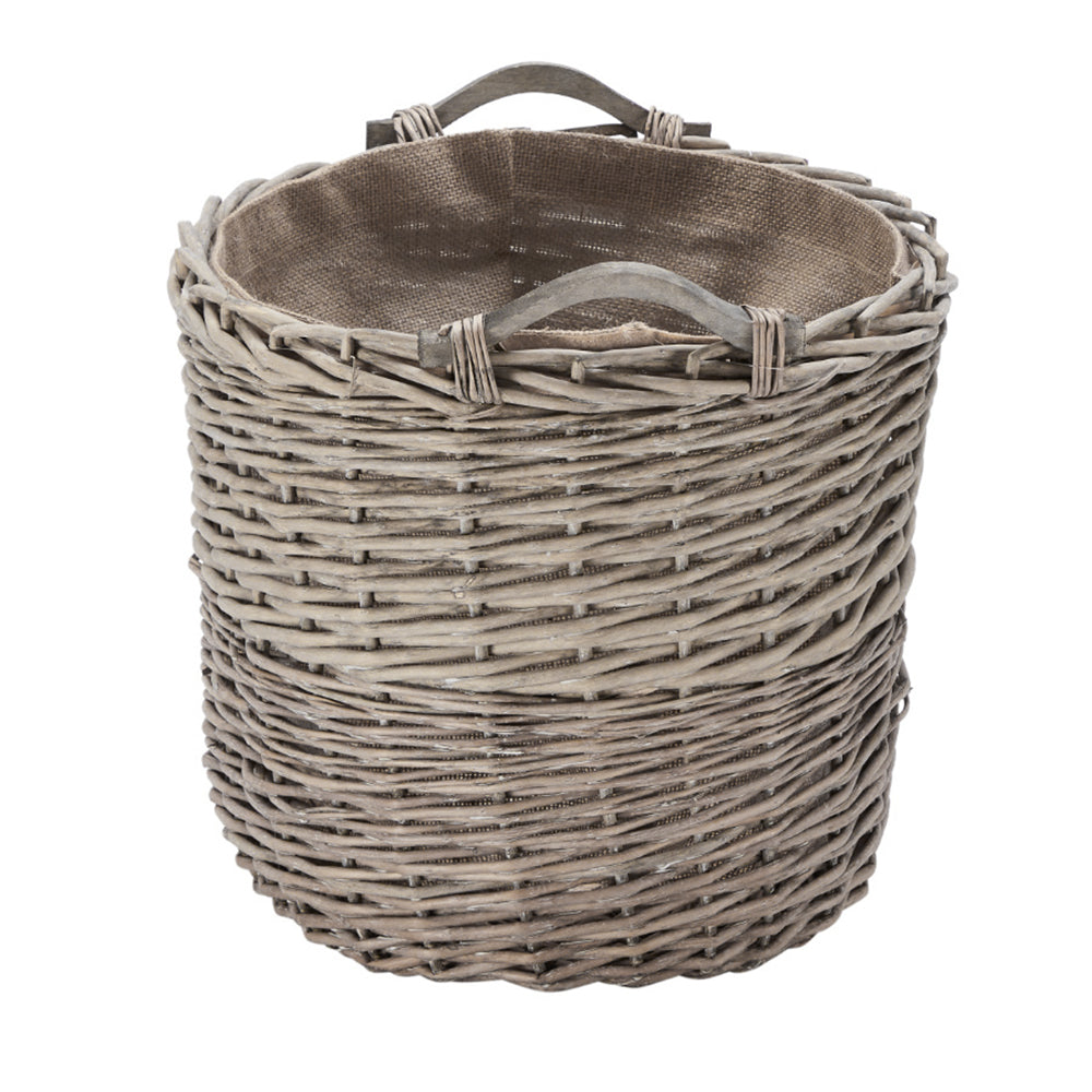 Wovenhill Oval Grey Wash Log Basket with Wooden Handles