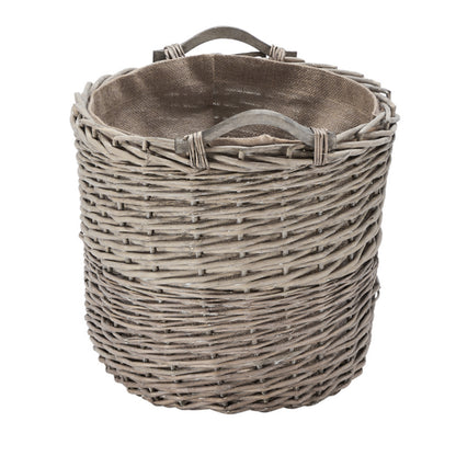 Wovenhill Oval Grey Wash Log Basket with Wooden Handles