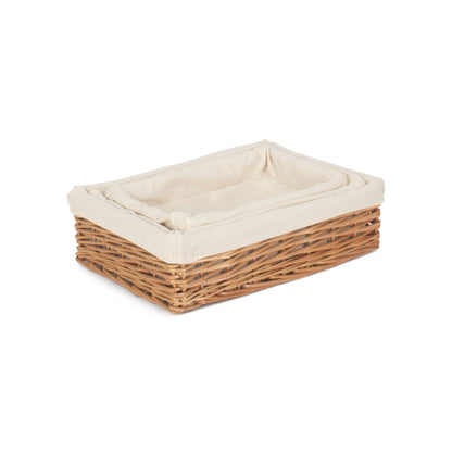 Lined Rectangular Straight-Sided Tray Basket Set 3