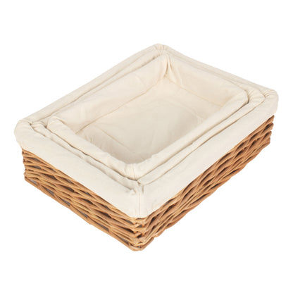 Lined Rectangular Straight-Sided Tray Basket Set 3