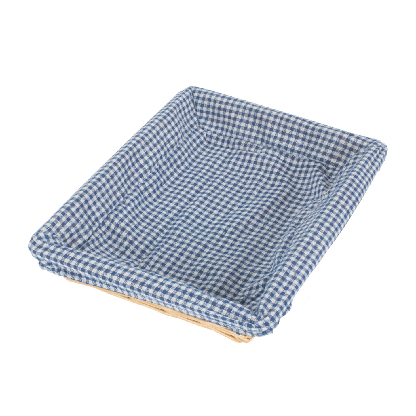 Rectangular Flat Split Willow Tray With Blue & White Checked Lining
