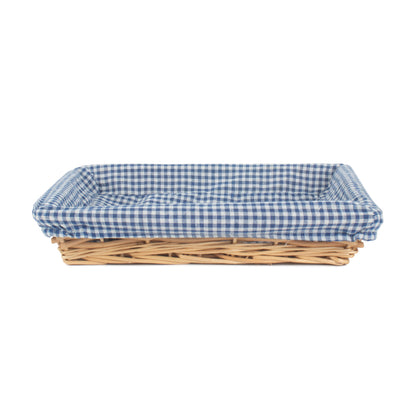 Rectangular Flat Split Willow Tray Basket with Blue & White Checked Lining