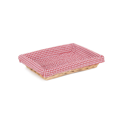 Rectangular Flat Split Willow Tray Basket with Red & White Checked Lining
