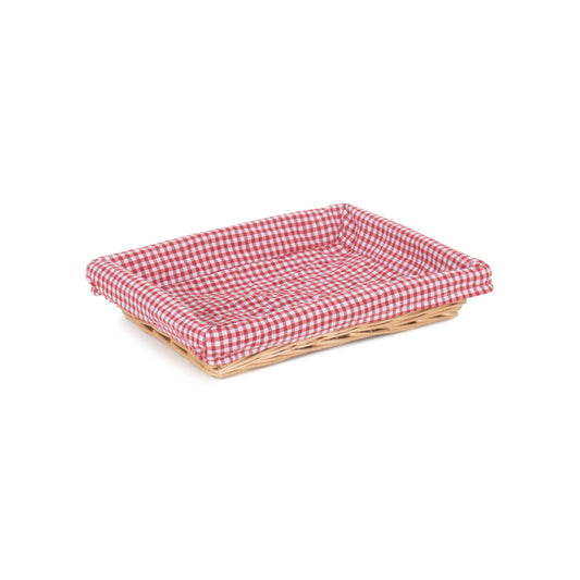 Rectangular Flat Split Willow Tray Basket with Red & White Checked Lining