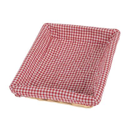 Rectangular Flat Split Willow Tray Basket with Red & White Checked Lining