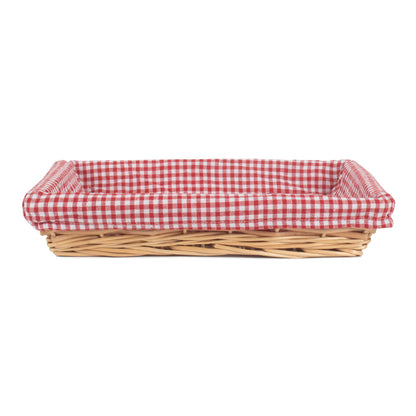 Rectangular Flat Split Willow Tray Basket with Red & White Checked Lining