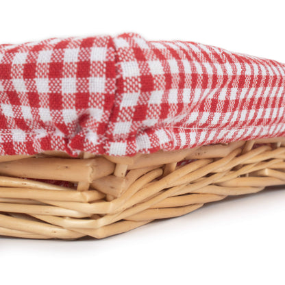 Rectangular Flat Split Willow Tray Basket with Red & White Checked Lining